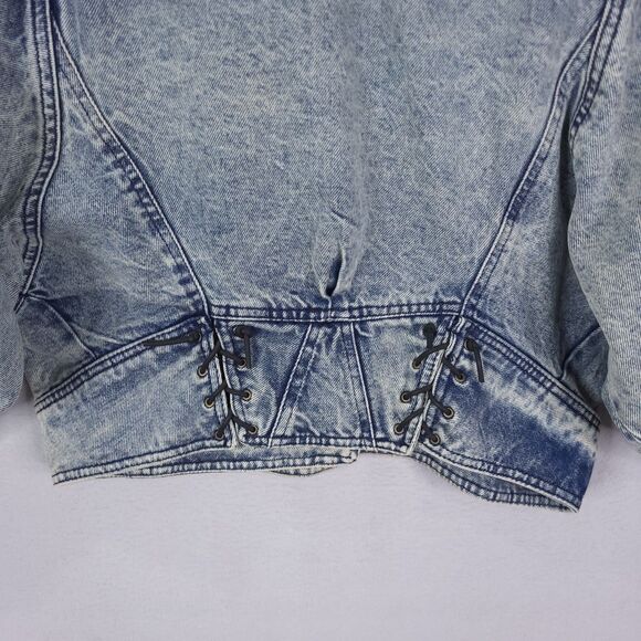Tiger Fox Jacket Womens M Denim Acid Wash Full Zip Cropped Full Zip Y2K 90s VTG - Picture 8 of 14